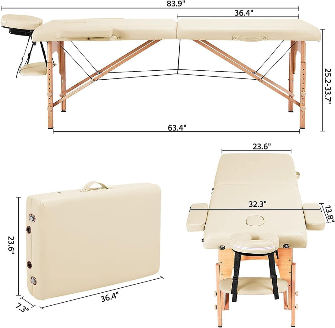 COOLBABY KYBJ-303 Portable Fitness Massage Table Professional Adjustable Folding Bed With 3 Sections Wooden Frame Ergonomic Headrest With Carrying Bag - CoolBabyMass