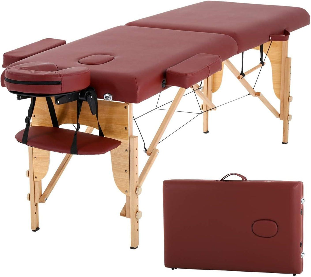 COOLBABY KYBJ-304 Portable Fitness Massage Table Professional Adjustable Folding Bed With 3 Sections Wooden Frame Ergonomic Headrest With Carrying Bag - CoolBabyMass