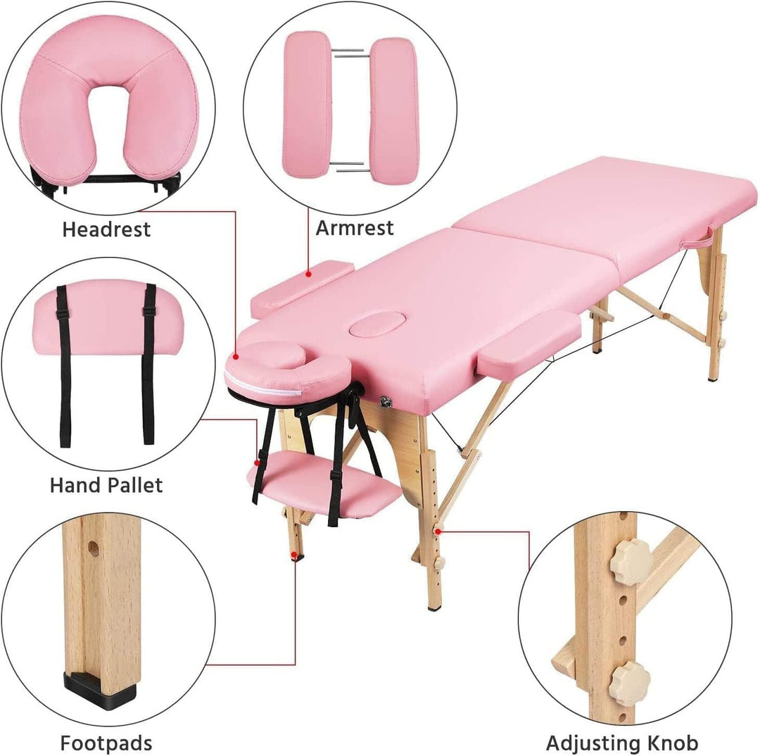 COOLBABY KYBJ-301 Portable Fitness Massage Table Professional Adjustable Folding Bed With 3 Sections Wooden Frame Ergonomic Headrest With Carrying Bag - CoolBabyMass