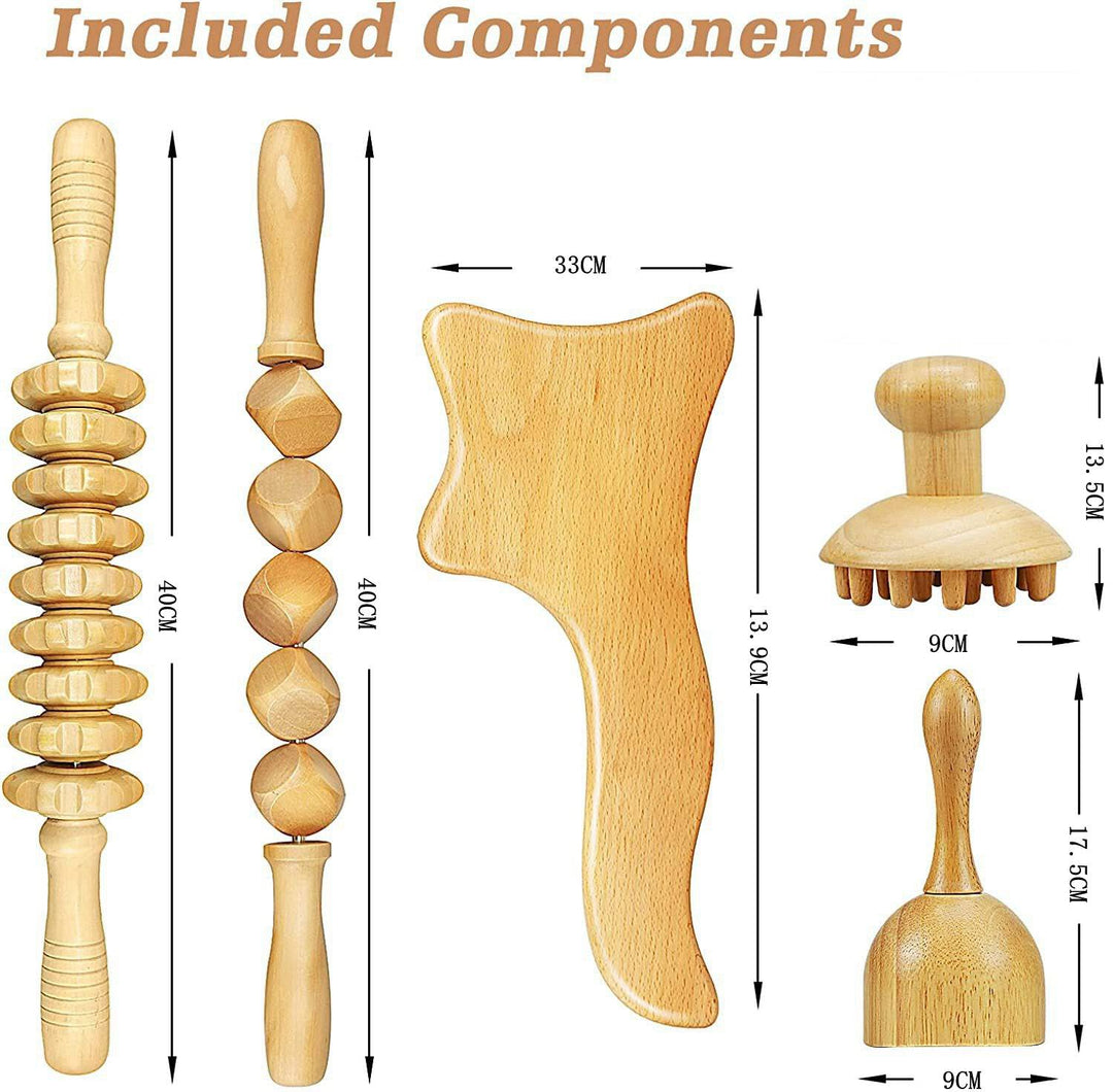 COOLBABY SSZ-AM01 Revitalize with our 5-in-1 Beech Wood Massage Tool Set - COOL BABY