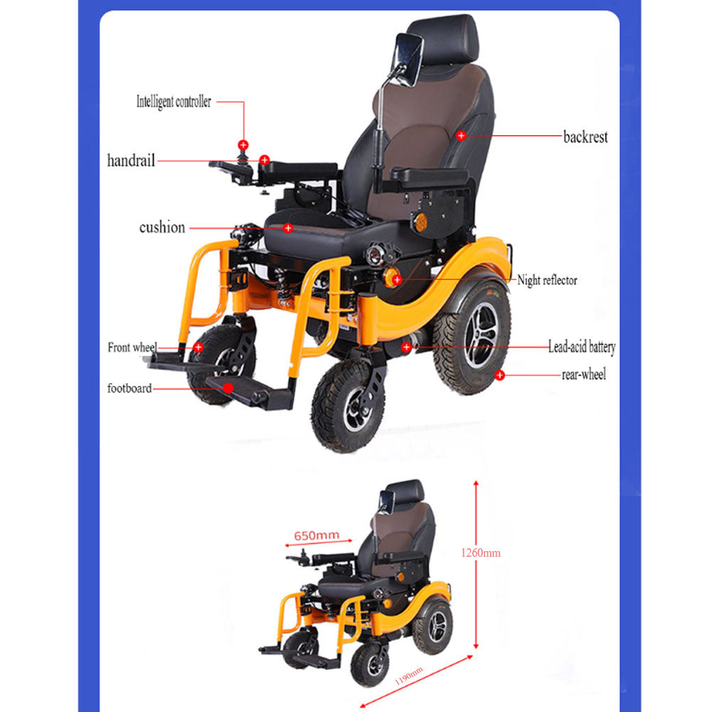 COOLBABY ZZR-S680 Electric Wheelchair 500W2Double Motor Width 48cm360° High Back Electric Wheelchair for The Elderly - coolbabymalls